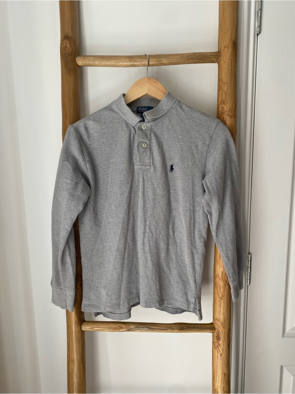 Polo Ralph Lauren Kids Long Sleeve Gray Polo Shirt Navy Embroidered Pony Logo